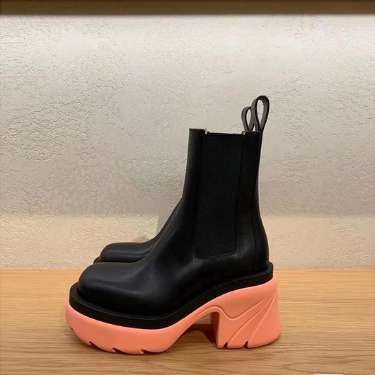 Botas Cortas Mujer Cuero Vacuno Suela Gruesa Verde