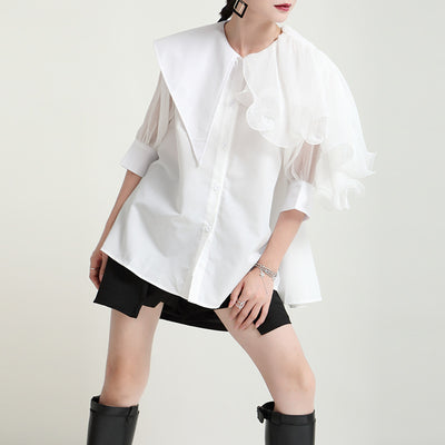 Camisa Suelta con Volantes e Hilvanado Irregular - Image 9