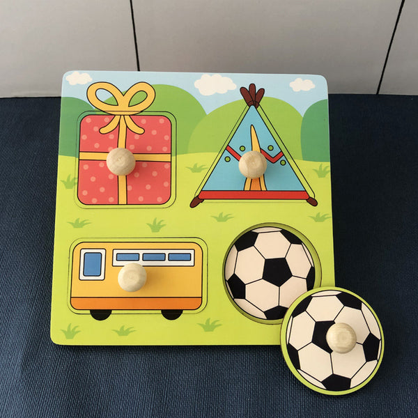 Tablero Puzzle Montessori de Madera con Bloques de Construcción para Niños