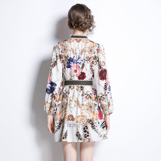 Blusa Elegante Retro Floral con Falda Estampada - Estilo Socialité Primavera - Image 4