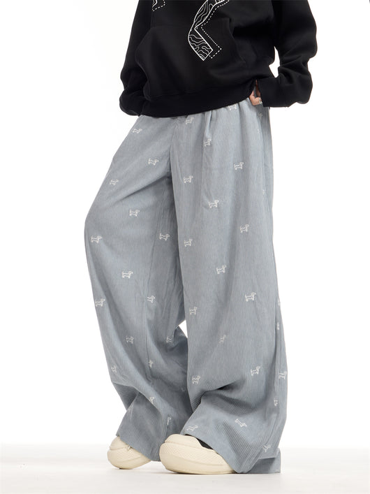 Pantalones Corduroy Retro Americano con Bordado Completo para Mujer - Corte Recto Holgado - Image 4