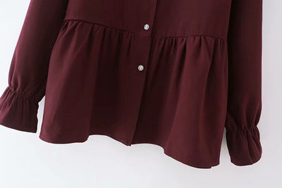 Blusa Casual de Cuello Babero Rejuvenecedora de Manga Larga Suelta - Image 2