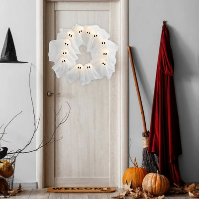 Corona Decorativa de Fantasma para Halloween con Luces LED - Decoración para Puerta y Pared - Image 21