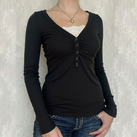 Blusa Ajustada de Punto Francés con Escote V y Pliegues en el Pecho - Image 2
