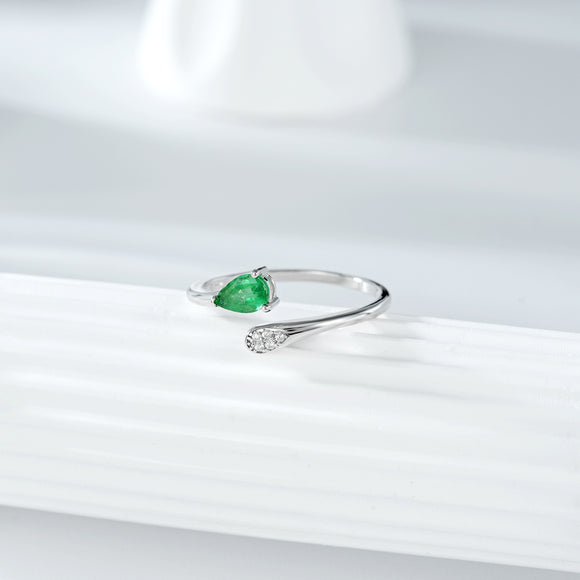 Anillo de Plata S925 con Esmeralda Ajustable - Elegancia Minimalista
