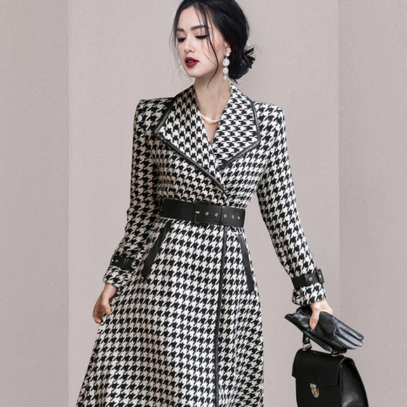 Abrigo Largo Estilo Western con Solapa y Cintura Ajustable