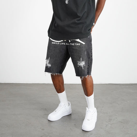 Shorts Denim Destructivo con Efecto Graffiti - Image 5