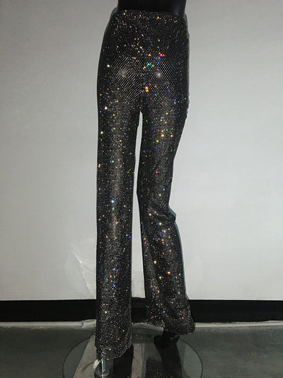 Pantalones Anchos de Tiro Alto con Detalles de Strass y Malla - Image 19