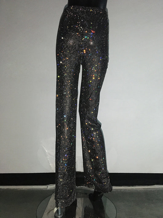 Pantalones Anchos de Tiro Alto con Detalles de Strass y Malla - Image 19