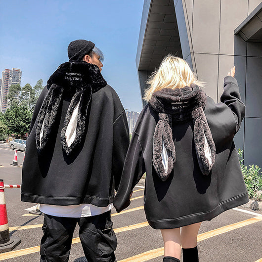 Chamarra Hip-Hop para Parejas con Capucha de Orejas de Conejo en Terciopelo - Image 9