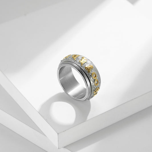 Anillo Mantra Budista Huiwen Guochao - Acero Inoxidable