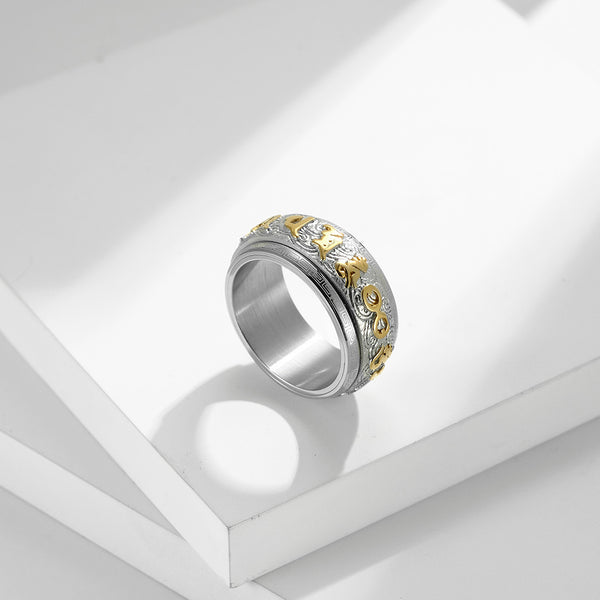 Anillo Mantra Budista Huiwen Guochao - Acero Inoxidable
