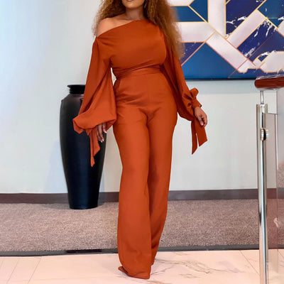 Jumpsuit Talla Grande Hombro Descubierto Color Sólido Africano - Image 2