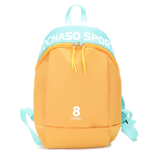 Light blue children's backpack with "TOCHASO SPORTS" text, a number 8, and yellow zipper pulls. - Image 4