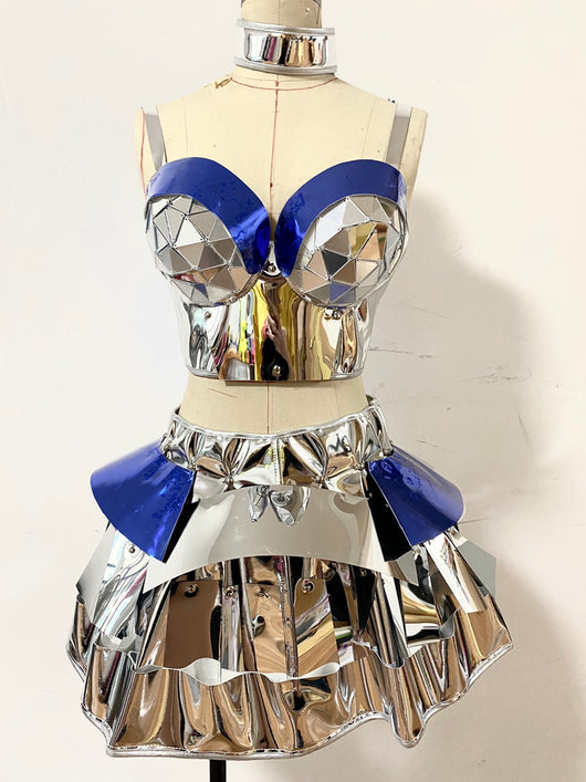 Conjunto Falda y Chaleco Plata Plumas - Image 10