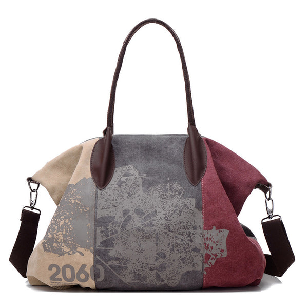 Bolsa de Lona para Mujer con Costuras de Contraste Retro