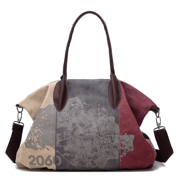 Bolsa de Lona para Mujer con Costuras de Contraste Retro