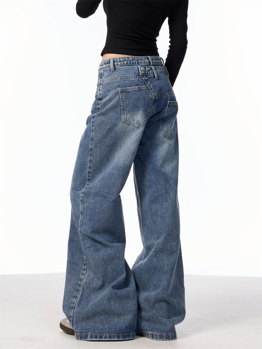 Pantalones Vaqueros Rectos Azules Cintura Alta Pierna Ancha Efecto Desgastado - Image 22
