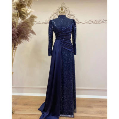 Vestido de Noche Musulmán Elegante con Encaje Lentejuelas y Cuello Mao - Image 4