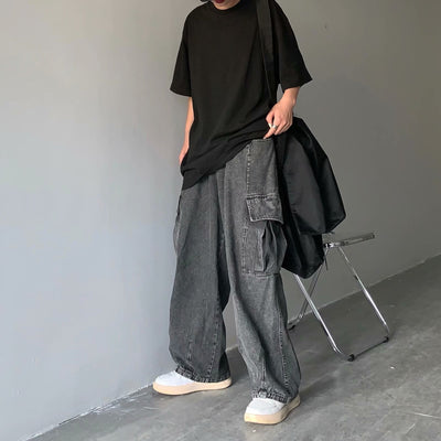 Pantalones de Trabajo Holgados Lavados con Pierna Recta Ancha - Image 3