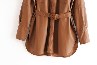 Chaqueta Túnica de Cuero Midi para Mujer - Image 12