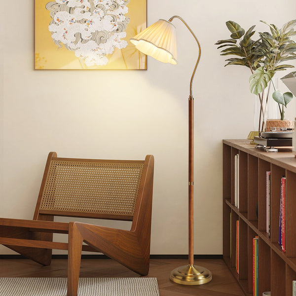 Lámpara de Pie en Madera Maciza para Sofá y Mesita Lateral