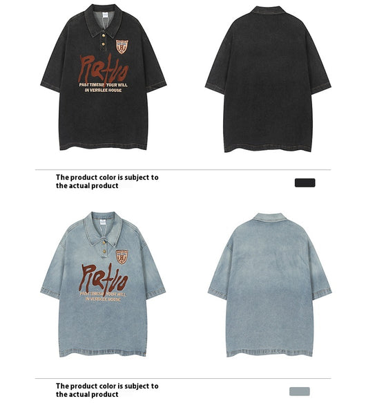 Camisa Denim Bordada Manga Corta Retro Oversize Neutral - Image 7
