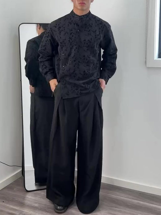 Blusa Mandarina Negra con Textura Jacquard y Cierre Asimétrico - Image 3