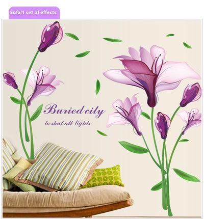 Vinilo Decorativo Flor Púrpura Autoadhesivo Romántico para TV - Image 12