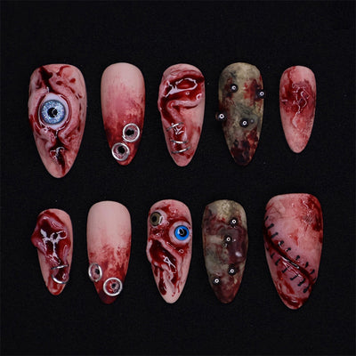 Set de 30 Uñas Postizas 3D Almendra - Efecto Estéreo Halloween