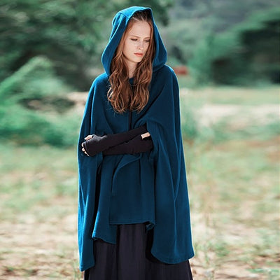 Poncho Capa de Lana con Capucha y Botones Oversized para Mujer - Image 14