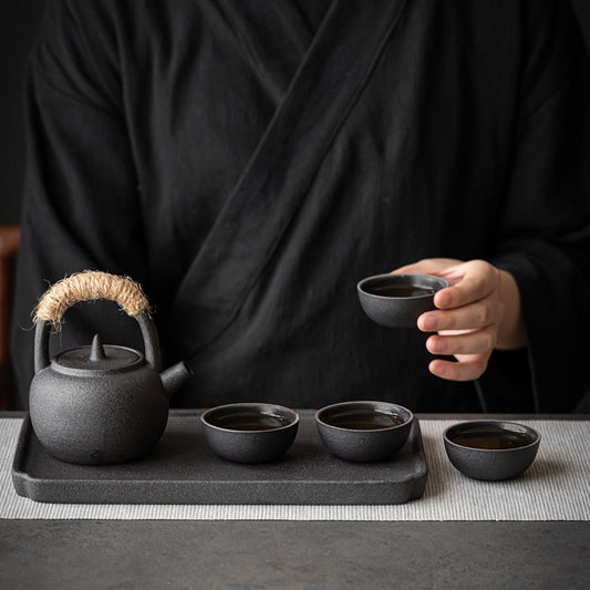 Tetera Japonesa de Cerámica Negra con Bandeja de Drenaje - Image 2