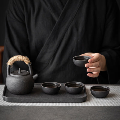Tetera Japonesa de Cerámica Negra con Bandeja de Drenaje - Image 2