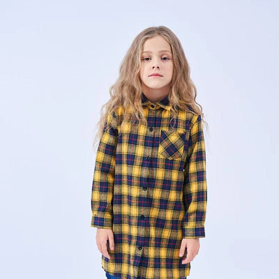 Camisa Cuadriculada de Manga Larga para Niñas - Tela Cepillada - Image 5