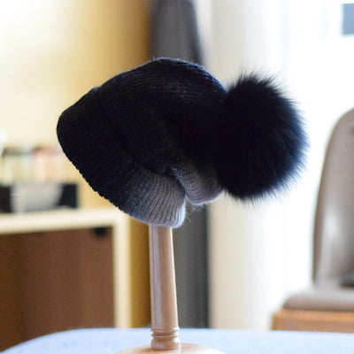 Gorro de Lana con Pompón de Piel para Mujer - Otoño e Invierno - Image 12