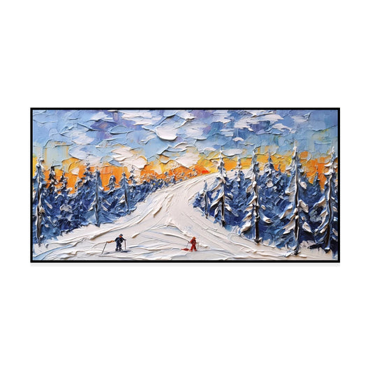 Cuadro Óleo Paisaje Invernal Esquí - Arte Texturizado Lienzo Grande para Sala - Image 6