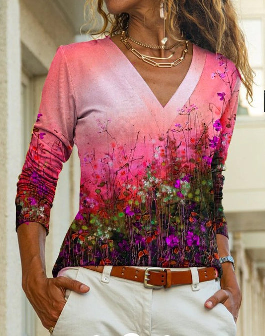 Blusa Estampada Cuello V Manga Larga para Mujer - Image 10