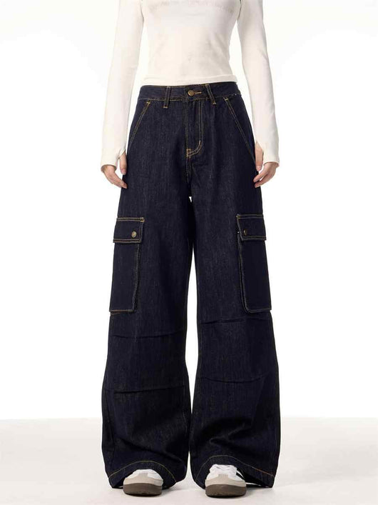 Pantalones Cargo Rectos de Pierna Ancha para Mujer con Múltiples Bolsillos - Image 2