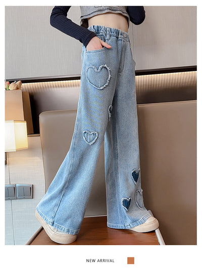 Pantalones Denim Anchos con Borde Crudo para Niñas - Image 16