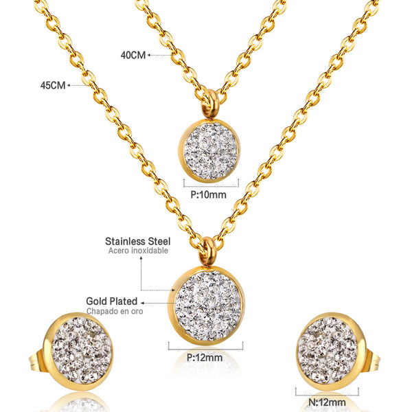 Juego de Collar Doble Cadena en Acero Inoxidable Dorado con Colgante de Barro Blanco para Mujer
