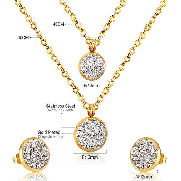 Juego de Collar Doble Cadena en Acero Inoxidable Dorado con Colgante de Barro Blanco para Mujer