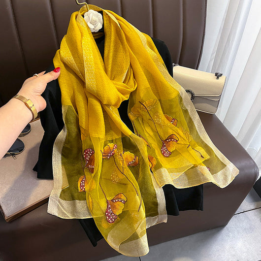 Bufanda de Seda Bordada Estilo Chino con Flores de Perla - Chal Cálido para Mujer - Image 9
