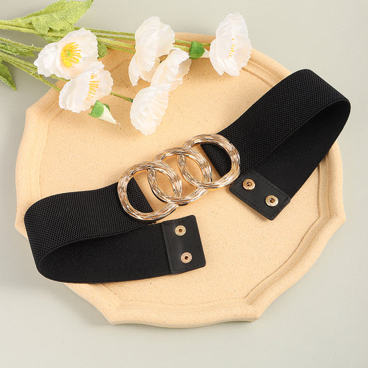Cinturón Ancho Geométrico para Mujer con Hebilla Circular - Ideal para Trajes y Vestidos - Image 40