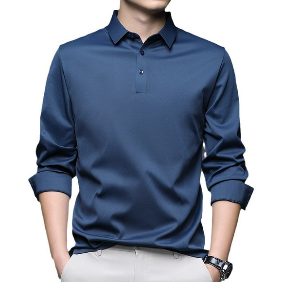 Camisa Manga Larga Cuello Solapa Sin Costuras Jinammonia para Hombre