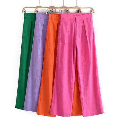 Pantalones Rectos Talle Alto de Color Liso - Cómodos y Versátiles - Image 11