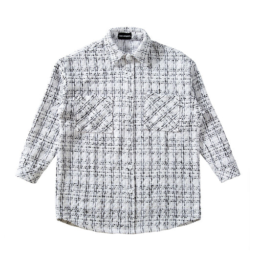 Camisa Suéter Cuadros Plateado Hombre Corte Holgado Manga Larga - Image 10