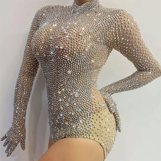 Traje Elástico de Danza y Yoga con Cristales para Mujer