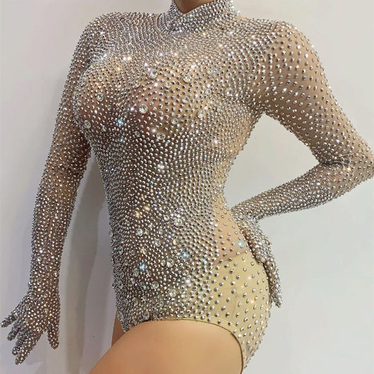Traje Elástico de Danza y Yoga con Cristales para Mujer