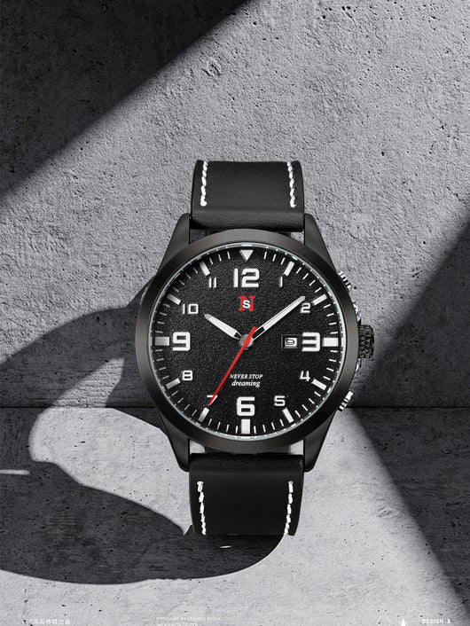 Reloj de Cuarzo para Hombre con Correa de Cuero, Esfera Grande y Calendario - Image 12