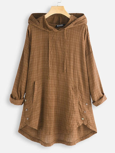 Sudadera Hoodie Asimétrica a Cuadros para Mujer - Talla Grande - Image 9